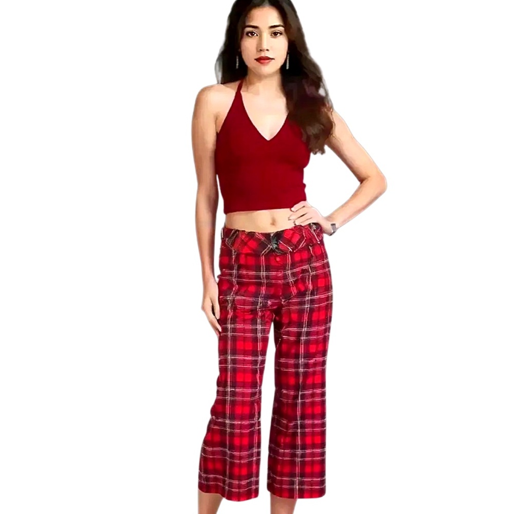 WILD FABLE Flared Plaid Pants Red Black Size 12